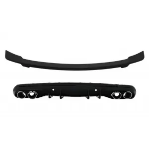Rear Bumper Diffuser with Exhaust Muffler Tips and Trunk Spoiler Matte Black suitable for Mercedes C-Class W205 S205 AMG Sport Line (2014-2020) C43 Design