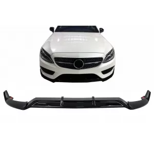 Front Bumper Lip suitable for Mercedes C-Class W205 Sedan S205 T-Modell A205 Cabriolet C205 Coupe (2014-2019) Sport Line Piano Black
