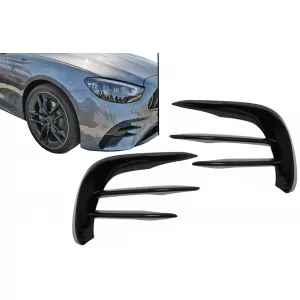 Front Bumper Flaps Side Fins Flics suitable for Mercedes E-Class W213 S213 C238 A238 Facelift (2020-up) Piano Black for AMG Sport Line