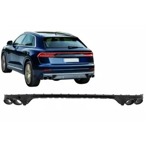 Rear Bumper Spoiler Valance Diffuser Double Outlet suitable for Audi Q8 S-Line (2018-2023) Black Tips