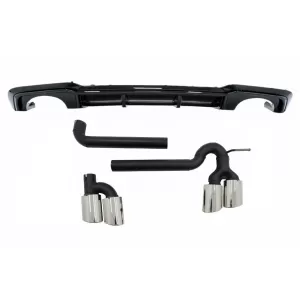 Rear Bumper Valance Diffuser with Complete Exhaust System suitable for Audi A3 8V Facelift (2016-2019) Sedan Cabrio RS3 Design only S-line Bumper Piano Black
