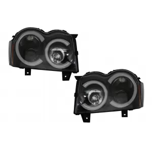 Angel Eyes Headlights LED BAR suitable for Jeep Grand Cherokee WK (2005-2008) Black