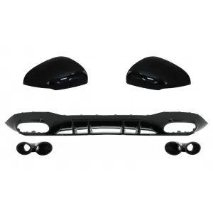 Rear Bumper Valance Diffuser with Black Exhaust Tips and Mirror Cover suitable for Mercedes A-Class V177 Hatchback (05.2018-2022)