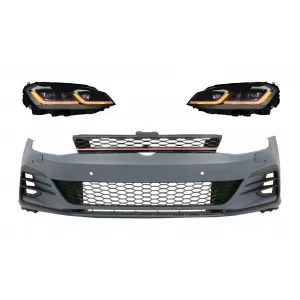 Front Bumper suitable for VW Golf VII 7 (2013-2017) with LED Headlights Sequential Dynamic Turning Lights 7.5 GTI Design