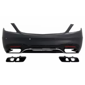 Rear Bumper with Diffuser and Exhaust Muffler Tips Black Emerald suitable for Mercedes S-Class W222 Facelift Sedan (07.2017-08.2020) S63 Design