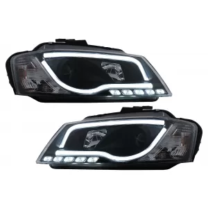 LED DRL Headlights suitable for Audi A3 8P Facelift Hatchback Sportback (2008-2012) Black