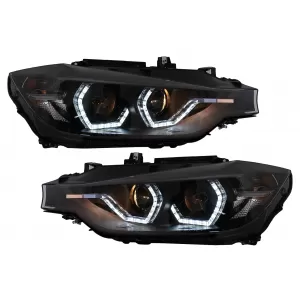 LED DRL Angel Eyes Headlights suitable for BMW 3 Series F30 F31 LCI Sedan Touring (2015-2019) Black