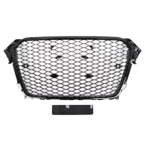 Badgeless Front Grille suitable for Audi A4 B8 Facelift (2012-2015) RS Design Honeycomb Piano Black With PDC