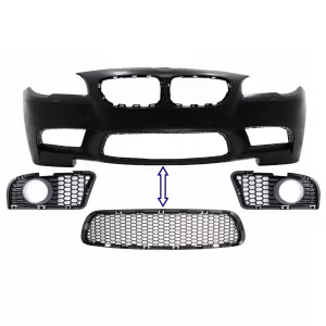 Pack Front Bumper Lower Central and Side Grille suitable for BMW 5 Series F10 F11 (2009-2014) only for M5 Bumper