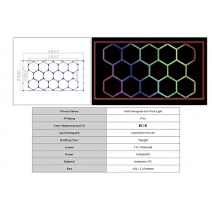 Hexagon HoneyComb Ceiling LED Light System 4.84 x 2.43m RGB Light