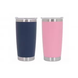Pack 2pcs Thermos Stainless Steel SS304 Insulated Mug with Lid Double Wall Pink Blue 20oz 590ml - COCANPINKB