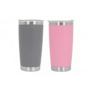 Pack 2pcs Thermos Stainless Steel SS304 Insulated Mug with Lid Double Wall Pink Gray 20oz 590ml - COCANPINKG