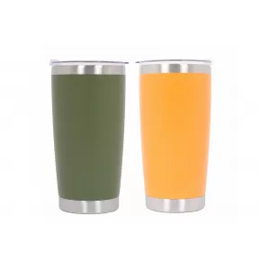 Pack 2pcs Thermos Stainless Steel SS304 Insulated Mug with Lid Double Wall Orange Green 20oz 590ml - COCANORANGEGN