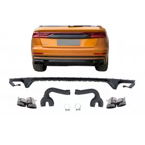 Rear Bumper Spoiler Valance Diffuser Double Outlet suitable for Audi Q8 S-Line (2018-2023) Black Tips