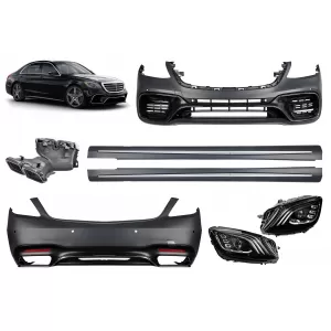 A Design package type S63 suitable for Mercedes S W222 2013-2017 with headlights, long base side skirts