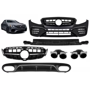 A Design package type E53 suitable for Mercedes E-Class C238 coupe, A238 cabrio 2017-2019 with chrome tips and chrome trim, for the model with rear A Design sport bumper.