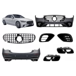 A Design package type S63 suitable for Mercedes S-Class W223 after 2020 with smoked chrome elements