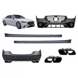 A Design package type S63 suitable for Mercedes S-Class W223 long wheelbase after 2020 with smoked chrome elements