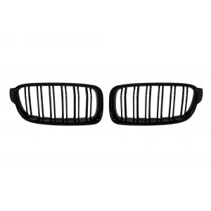 Double slat gloss black kidney grilles suitable for BMW 3 Series F30 Sedan, F31 Touring 2011-2019 - ABBMGR6009192