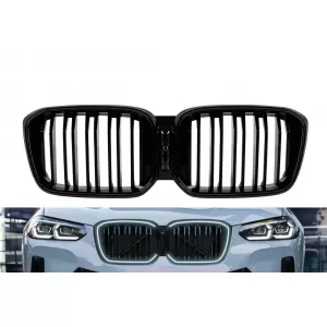 Iconic Glow type illuminated kidneys with double ribs suitable for BMW X3 G01, X4 G02 2022-2024, black lacquer - ABBMGR6009350
