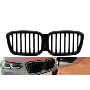 Iconic Glow type illuminated kidneys with single ribs suitable for BMW X3 G01, X4 G02 2022-2024, black lacquer - ABBMGR6009351