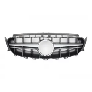 Chrome/black matte grille type E63 A Design suitable for Mercedes E-Class W213 sedan, S213 wagon, C238 coupe, A238 convertible 2016-2019 with camera opening