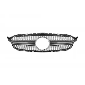 Chrome/black grille type C63 suitable for Mercedes C-Class W205 sedan, S205 estate, C205 coupe 2014-2018 without camera opening