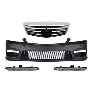 Front A Design bumper type S63, S65 with chrome/black grille suitable for Mercedes S-Class W221 2006-2013 with daytime running lights