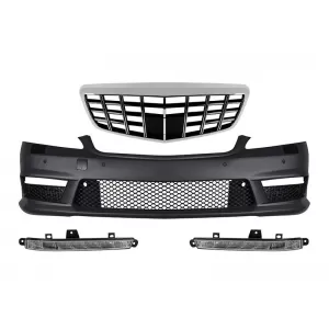 Front A Design bumper type S63, S65 with chrome/black Brabus grille suitable for Mercedes S-Class W221 2006-2013 with daytime running lights