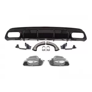 A45 type diffuser with chrome tips suitable for A Design rear bumper on Mercedes A-Class W176 2013-2015, black lacquer