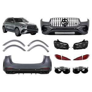 A Design package type GLE53 suitable for Mercedes GLE SUV W167 2018-2023 with rear bumper, LED headlights, and LED taillights