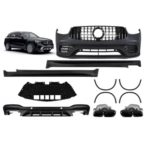 A design package type 63 suitable for Mercedes GLC SUV X253 2020-2022 with side skirts and black exhaust tips