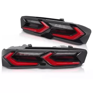 Tuning LED tail light set suitable for Chevrolet Camaro 2019-2023, with dynamic turn signal, black-red base, left and right