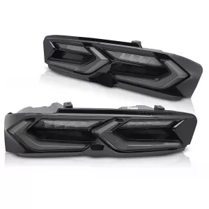 Tuning LED tail light set suitable for Chevrolet Camaro 2019-2023, with dynamic turn signal, black smoked base, left and right
