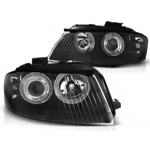 Tuning headlight kit with halogen angel eyes suitable for Audi A3 8P 05.2003-03.2008 3D/5D, left and right