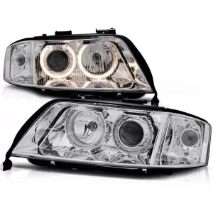 Tuning headlight set with halogen angel eyes suitable for Audi A6 C5 06.2001-05.2004 sedan/wagon, left and right