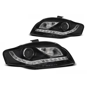 Tuning headlight set suitable for Audi A4 B7 2004-2008 with black base, left and right
