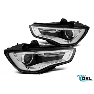 DRL headlight tuning kit suitable for Audi A3 2012-2016 with black base, left and right