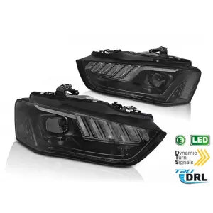 LED headlight set suitable for Audi A4 B8 2012-2015 with dynamic turn signal for the model with factory halogen headlights, black base, left and right