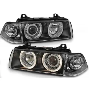 Tuning headlight kit with halogen angel eyes suitable for BMW 3 E36 12.1990-08.1999 sedan/compact/wagon, left and right