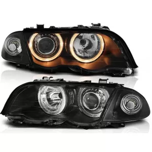 Tuning headlight set with halogen angel eyes suitable for BMW 3 E46 05.1998-08.2001 sedan/wagon, left and right