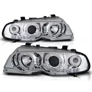 Tuning headlight set with halogen angel eyes suitable for BMW 3 E46 04.1999-03.2003 coupe/cabriolet, left and right