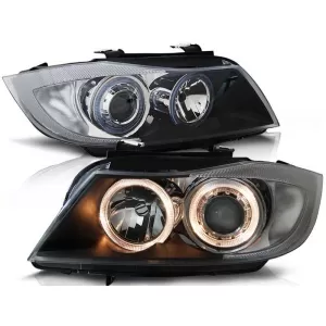 Tuning headlight set with halogen angel eyes suitable for BMW 3 E90/E91 03.2005-08.2008, left and right