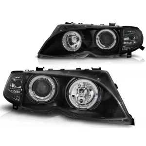 Tuning headlight set with halogen angel eyes suitable for BMW 3 E46 09.2001-03.2005 sedan/wagon, left and right