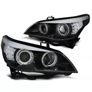 Tuning headlight set with halogen angel eyes suitable for BMW E60/E61 2003-2007, left and right