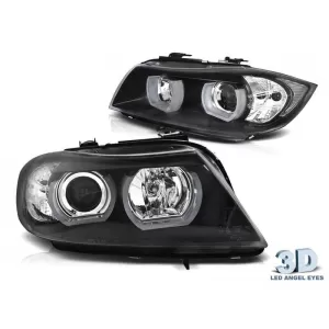Tuning headlight set suitable for BMW 3 Series E90, E91 2005-2008 with black base, left and right