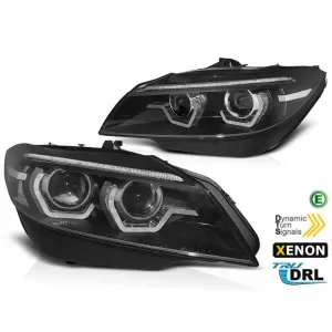 Xenon headlight set with 3D angel eyes suitable for BMW Z4 E89 2009-2013 for AFS, black base, left and right