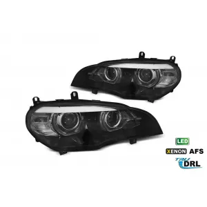 LED headlight set suitable for BMW X5 E70 2007-2013 with factory xenon, with AFS, black base, left and right