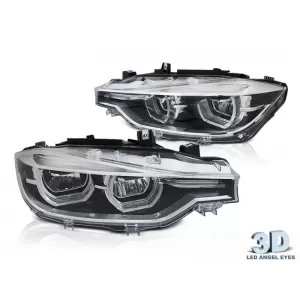 Tuning LED headlight set suitable for BMW 3 Series F30, F31 2015-2018 with chrome base, left and right, for the model with halogen headlights - ABBMHX6010488