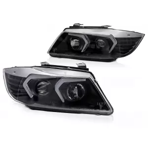 LED headlight set suitable for BMW 3 Series E90 sedan, E91 touring 2005-2008 with black base